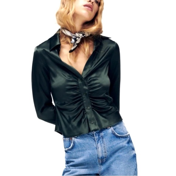 New Zara Green Satin Blouse - Picture 1 of 6